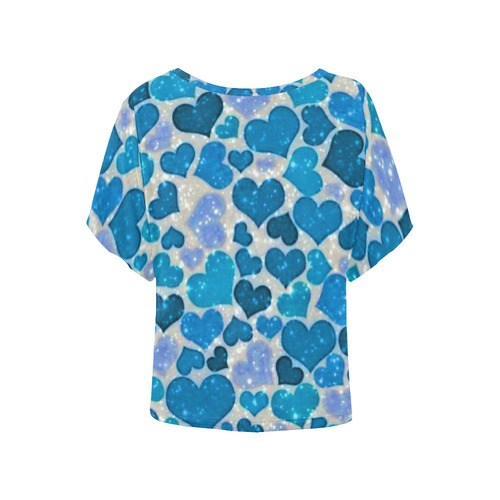 sparkling hearts, teal by JamColors Women's Batwing-Sleeved Blouse T shirt (Model T44)