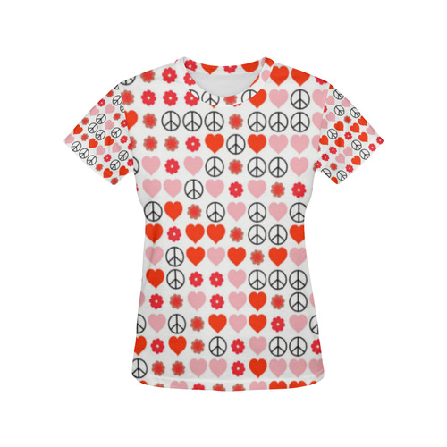 peace and love red All Over Print T-Shirt for Women (USA Size) (Model T40)