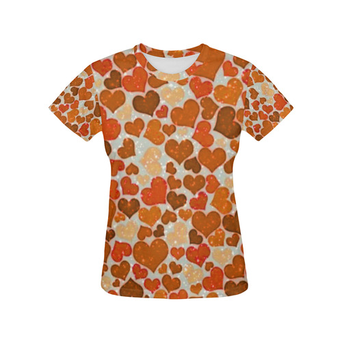 sparkling hearts,orange by JamColors All Over Print T-Shirt for Women (USA Size) (Model T40)