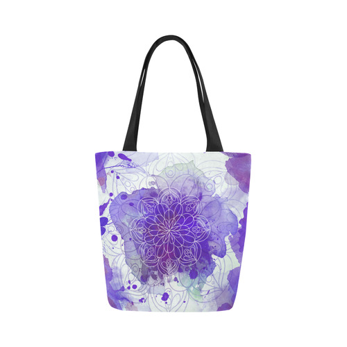 Dark Blue Watercolor Splash Mandala Canvas Tote Bag (Model 1657)