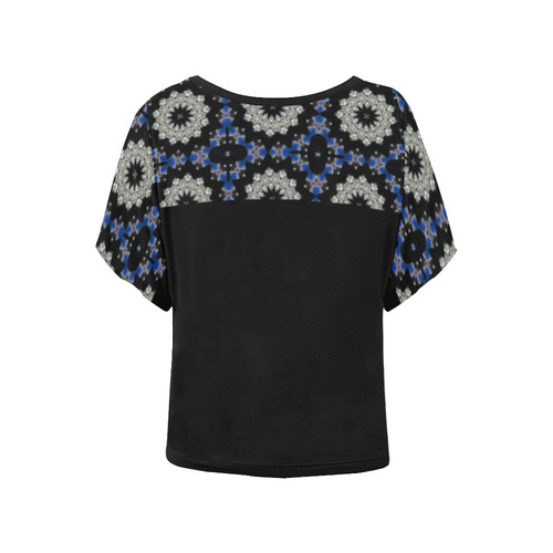 Blue and Black Geometric Women's Batwing-Sleeved Blouse T shirt (Model T44)