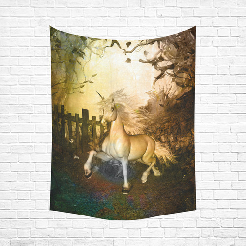 White unicorn in the night Cotton Linen Wall Tapestry 60"x 80"
