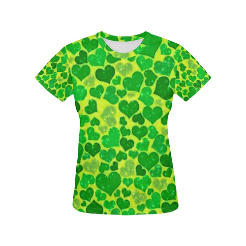 sparkling hearts, green by JamColors All Over Print T-Shirt for Women (USA Size) (Model T40)