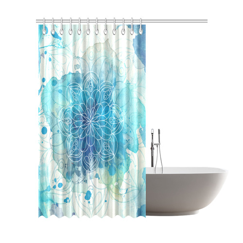 Blue Watercolor Splash Mandala Shower Curtain 72"x84"