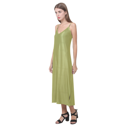 Golden Lime V-Neck Open Fork Long Dress(Model D18)