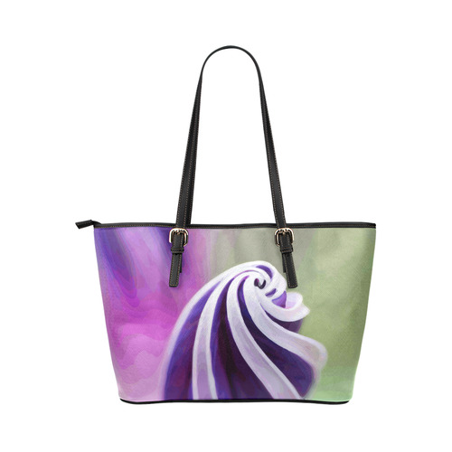 Purple Pink White Spiral Floral Leather Tote Bag/Small (Model 1651)