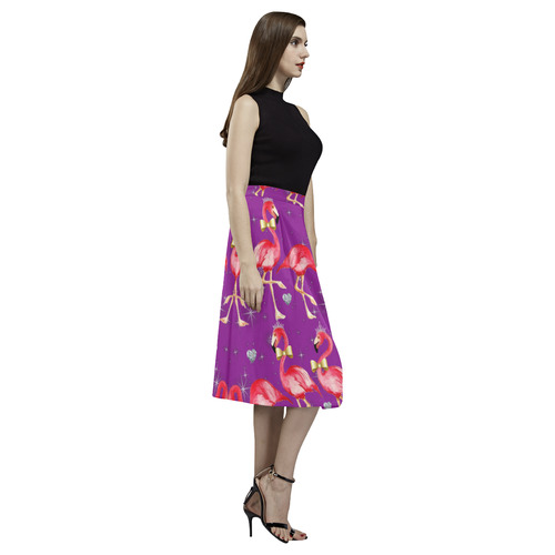 Royal rockabilly flamingo purple Aoede Crepe Skirt (Model D16)