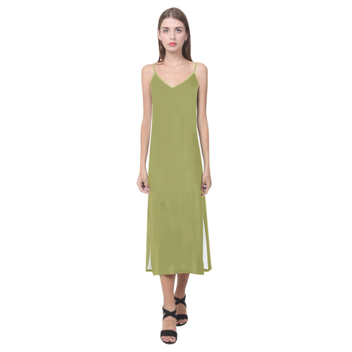 Golden Lime V-Neck Open Fork Long Dress(Model D18)