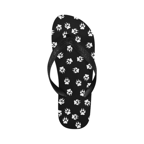 Footprints DOG white on black background Flip Flops for Men/Women (Model 040)