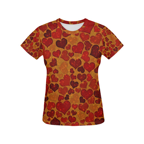 sparkling hearts,deep red by JamColors All Over Print T-Shirt for Women (USA Size) (Model T40)