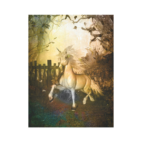 White unicorn in the night Cotton Linen Wall Tapestry 60"x 80"