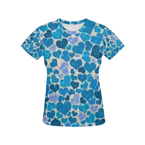 sparkling hearts, teal by JamColors All Over Print T-Shirt for Women (USA Size) (Model T40)