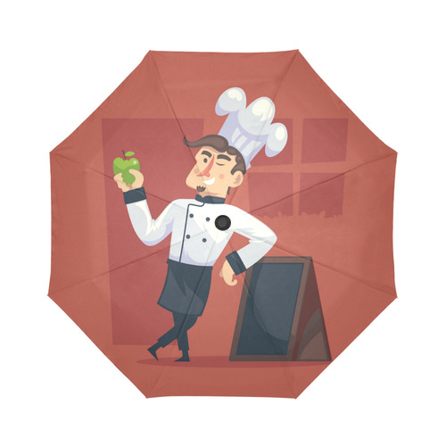 Handsome Chef with Green Apple Auto-Foldable Umbrella (Model U04)