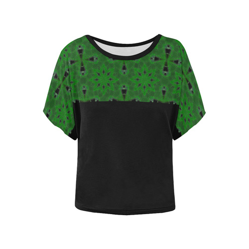 Green and Black Women's Batwing-Sleeved Blouse T shirt (Model T44)