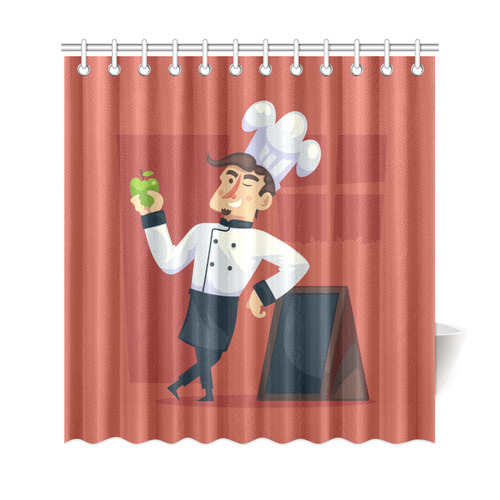 Handsome Chef with Green Apple Shower Curtain 69"x72"