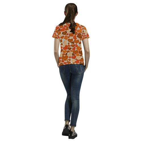 sparkling hearts,orange by JamColors All Over Print T-Shirt for Women (USA Size) (Model T40)