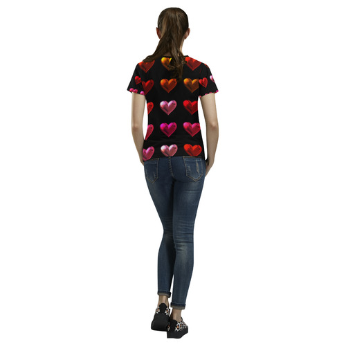 shiny hearts 9 All Over Print T-Shirt for Women (USA Size) (Model T40)