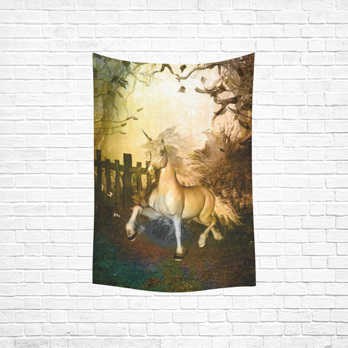 White unicorn in the night Cotton Linen Wall Tapestry 40"x 60"