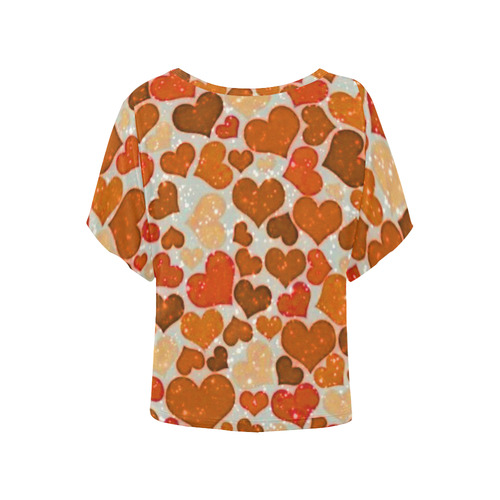 sparkling hearts,orange by JamColors Women's Batwing-Sleeved Blouse T shirt (Model T44)
