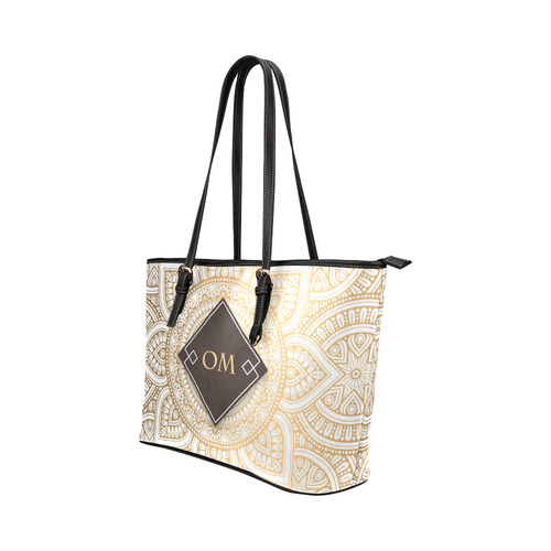 Elegant Gold Mandala Leather Tote Bag/Small (Model 1651)