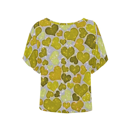 sparkling hearts,yellow by JamColors Women's Batwing-Sleeved Blouse T shirt (Model T44)