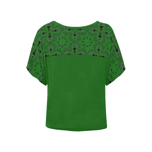Green and Black Women's Batwing-Sleeved Blouse T shirt (Model T44)