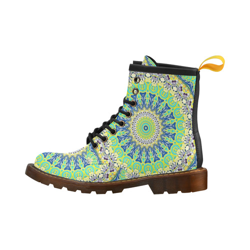 POWER MANDALA Blue Green Yellow High Grade PU Leather Martin Boots For Men Model 402H