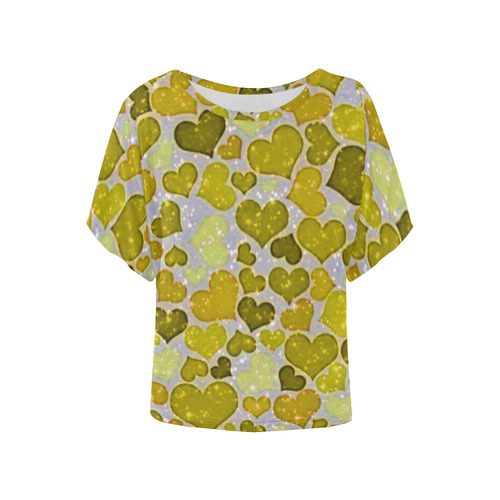 sparkling hearts,yellow by JamColors Women's Batwing-Sleeved Blouse T shirt (Model T44)