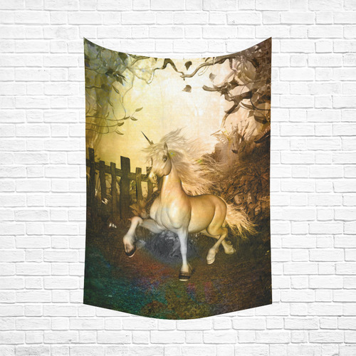 White unicorn in the night Cotton Linen Wall Tapestry 60"x 90"