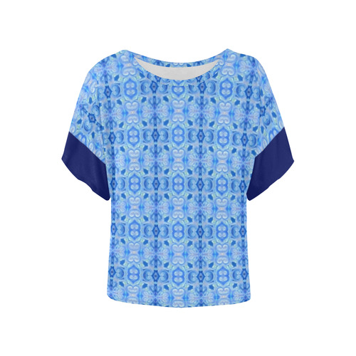 Blue Geometric Women's Batwing-Sleeved Blouse T shirt (Model T44)