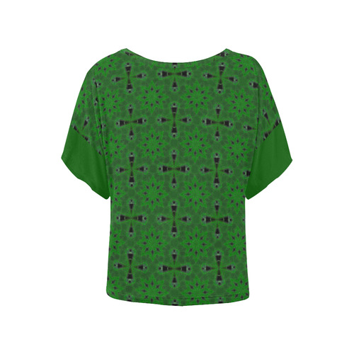 Green and Black Women's Batwing-Sleeved Blouse T shirt (Model T44)
