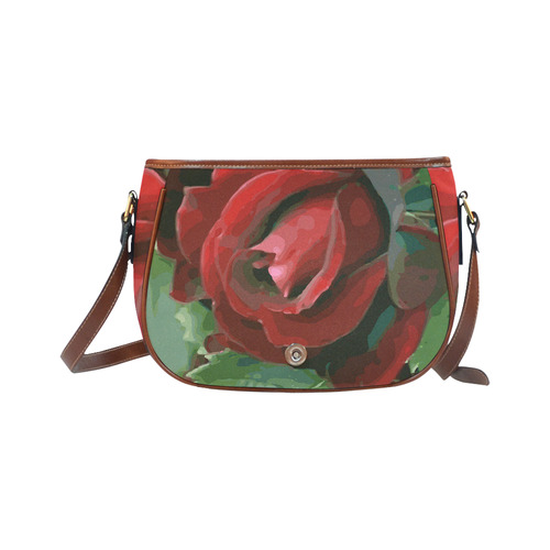Beautiful Red Rose Floral Saddle Bag/Large (Model 1649)
