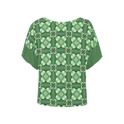 Green Geometric Women's Batwing-Sleeved Blouse T shirt (Model T44)