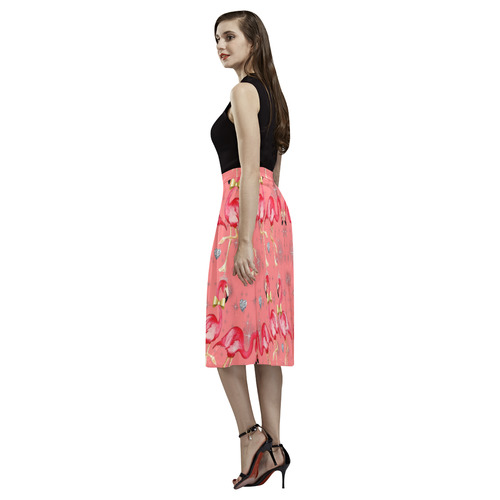 Royal Pink flamingo rockabilly Aoede Crepe Skirt (Model D16)