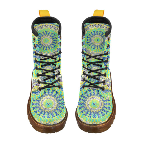 POWER MANDALA Blue Green Yellow High Grade PU Leather Martin Boots For Men Model 402H