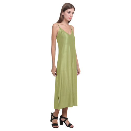 Golden Lime V-Neck Open Fork Long Dress(Model D18)