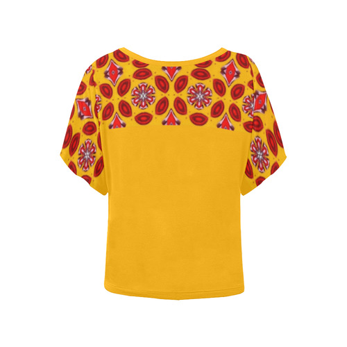 Yellow and Red Geometric Women's Batwing-Sleeved Blouse T shirt (Model T44)