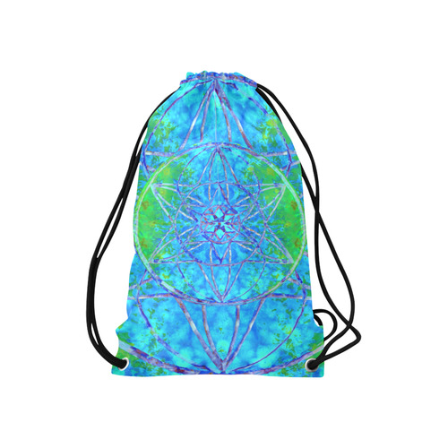 protection in nature colors-teal, blue and green Small Drawstring Bag Model 1604 (Twin Sides) 11"(W) * 17.7"(H)