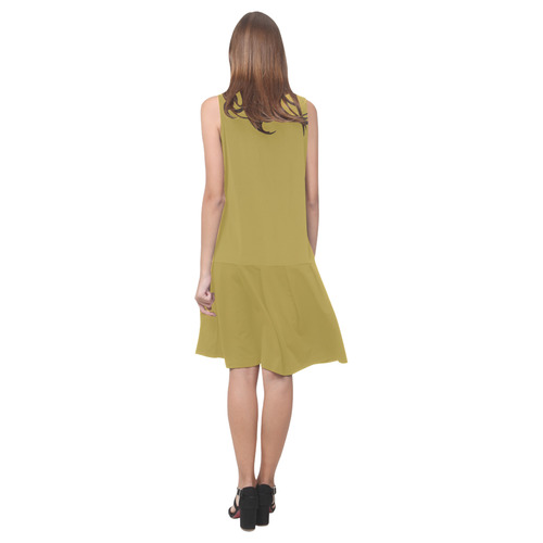 Golden Olive Sleeveless Splicing Shift Dress(Model D17)