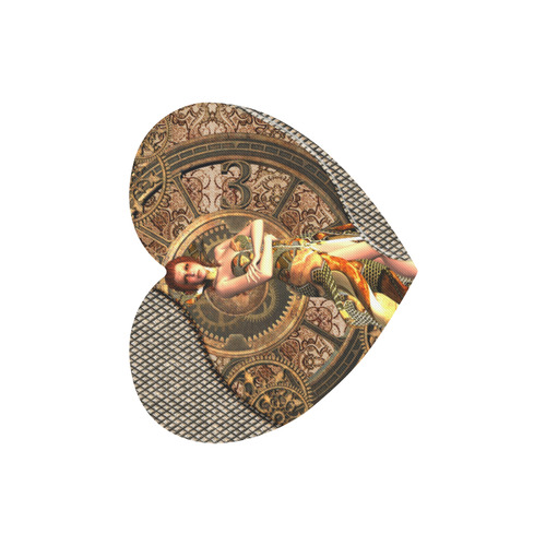 Steampunk lady with gears and clocks Heart-shaped Mousepad