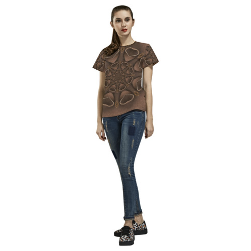 leather fantasy flower in mandala style All Over Print T-Shirt for Women (USA Size) (Model T40)