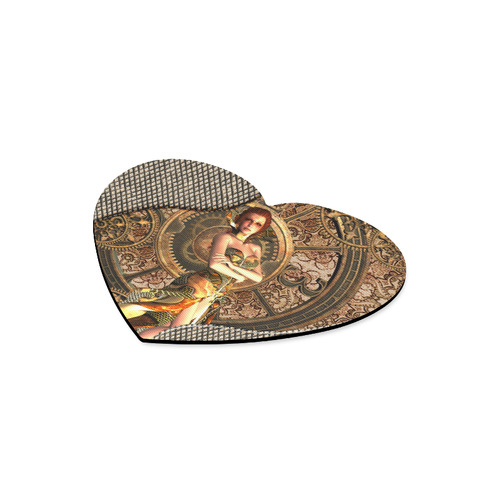 Steampunk lady with gears and clocks Heart-shaped Mousepad