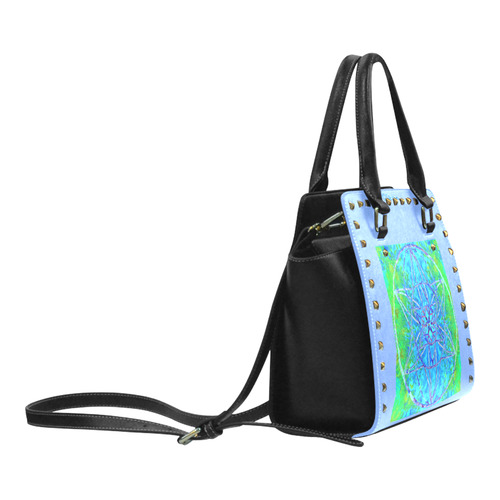 protection in nature colors-teal, blue and green Rivet Shoulder Handbag (Model 1645)