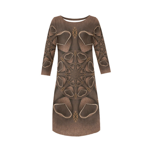 leather fantasy flower in mandala style Round Collar Dress (D22)