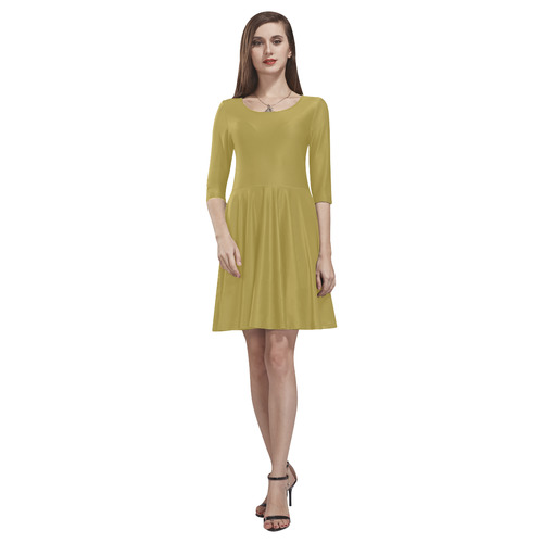 Golden Olive Tethys Half-Sleeve Skater Dress(Model D20)