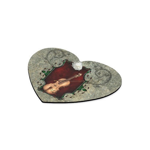 Violin with violin bow and flowers Heart-shaped Mousepad