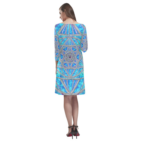 protection in blue harmony Rhea Loose Round Neck Dress(Model D22)