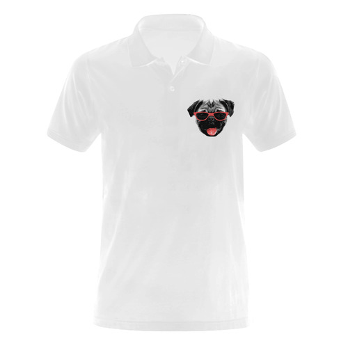 Cute PUG / carlin with red tongue & sunglasses Men's Polo Shirt (Model T24)