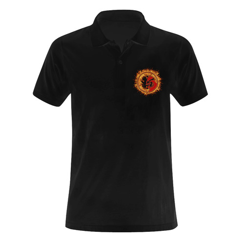 Gold Red Fire Rooster Button Men's Polo Shirt (Model T24)