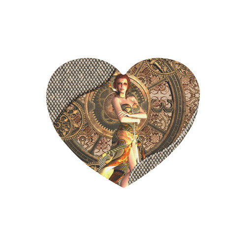Steampunk lady with gears and clocks Heart-shaped Mousepad